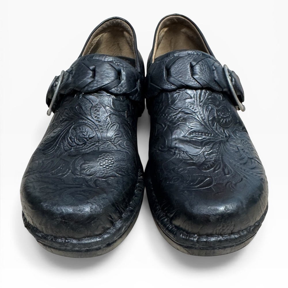 Ariat Black Embossed Leather Clogs Buckle Strap Comfort Shoes Size US 6 - Picture 6 of 12